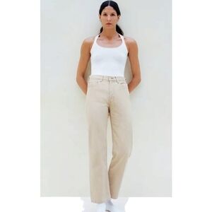 Tu Es Mon Tresor The Emerald Jean Beige High Rise Straight Leg Boyfriend Size 28